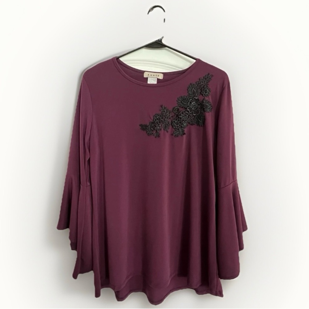 Agate Women's Burgundy Top with Black Floral Detail